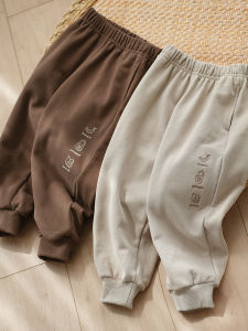 Childrens Casual Sporty Ribbed Sweatpants Elastic Waist Long Trousers for Boys And Girls Spring Autumn Cotton Polyester Blend