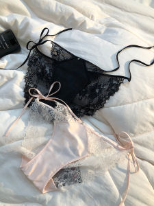 Quần Lót Ren Đen Gợi Cảm Cho Nữ Cạp Thấp Kháng Khuẩn Kiểu Dáng Dây Thắt Lưng Hai Bên Có Thể Tháo Rời Gợi Cảm Cho Chồng