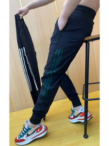 Mens Casual Slim Fit Pants Spring Autumn Trendy Brand Three Bars Leisure Trousers Fashionable Cuffed Nine Points Sweatpants