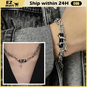 Black Gem Cross Necklace Men Women Magnetic Black Hematite Wrapped Necklace Pendant Necklaces Jewelry hip-hop party style Gift Sense Clavicle Chain Sweet Cool Necklace