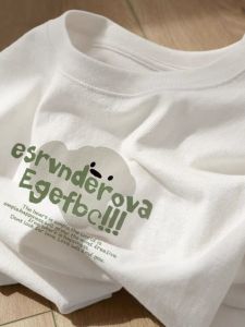 Summer 2025 Womens Short Sleeve T-Shirt Pure Cotton Loose Fit Shoulder round Neck Casual College Style Vitality Print Design