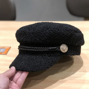 Autumn and Winter Cashmere Thickened Heattech Flat-Top Peaked Cap Painter Cap Womens K-style Trendy Fashion All-Matching Octagonal Cap