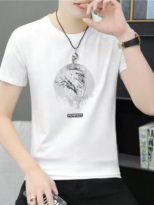 Áo Thun Nam Tay Ngắn Mỏng Bằng Lụa Băng Cổ Tròn Thường Ngày Slim Fit in Chữ Thời Trang Cho Thanh Thiếu Niên Mùa Hè Mát Mẻ