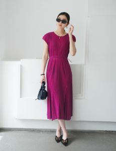 Women Pleated Dress High-end Temperament Short Sleeved #3796 (Not include short Jacket #3809)