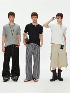 Relaxed Loose Fit Henley Collar Basic T Shirt
