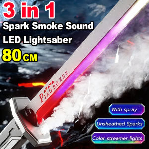 3 in 1 Star Wars Lightsaber with Spark Smoke Sound Effects LED Laser Light Sword Toy for Kids