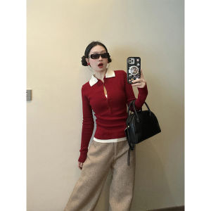 Khaki High Waist Straight Leg Casual Pants Women Spring Loose Slim Wide Leg Micro Flared Floor Length Trousers