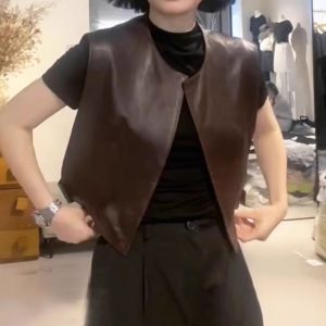 Brown Leather Jacket Short Cardigan Style Womens plus Size Spring Autumn Fitted Vest Top Quality Material Comfortable Fit