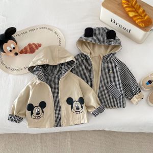 New Toddler Kids Mickey Mouse Double Sided Jacket Coats Spring Autumn Baby Boys Girls  Hooded Plaid Jacket Children Outerwear