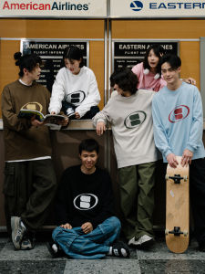 Water Wednesday off Duty American Style Long Sleeve T-Shirt Mens Foamed Print Autumn New Loose Casual round Neck Couples Fashion