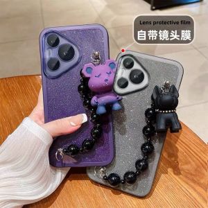 Casing Huawei Pura 80 Pro Pura 80 Ultra Phone Case New Design Cute Bulldog Bear Doll Bracelet Pendant Shiny Cardstock Lens Protection Soft Cover 2025