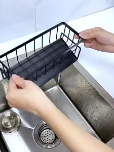 Kitchen Sponge Drainer Rack Stainless Organizer Bathroom Sink Soap Holder Hanging Drain Storage Rack