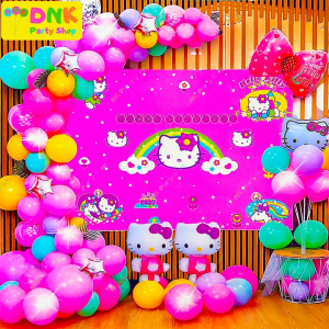Hello Kitty Party Theme Complete Garland Balloon Set Happy Birthday Banner Decor Foil Rubber Pink