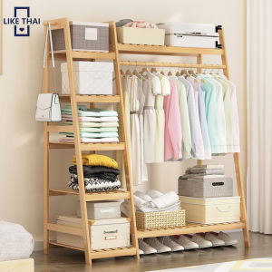 ราวแขวนผ้า 80/190cm เซตตู้ ราวแขวนผ้าไม้ ชั้นวาง ตู้เสื้อผ้า ราวแขวนเสื้อผ้า ราวตากผ้า ราวแขวนผ้าไม้ Wardrobe