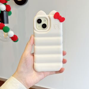 Sanrio | Hello Kitty Bowknot Down Jacket Phone Case For iPhone 17 16 15 14 13 12 Pro Max Plus 17 Pro 16e Soft Silicone Shockproof Cover