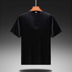 J&FO | Silk Short Sleeve Stand Collar Embroidered Shirt Set