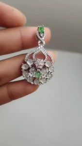 J184จี้หยกน้ำแข็ง ประดับหยกเขียว เนื้อแก้ว งานเงินแท้925 เพชร CZ