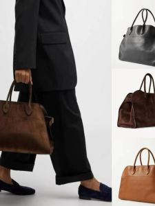 Dongjie Top Layer Cowhide Leather Large Capacity Suede Tote Bag Single Shoulder Bag Casual Simple Style Magnetic Buckle Closure