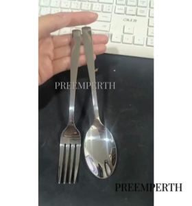 Preemperth-(1 คู่) ช้อนส้อม  กินข้าว งานสแตนเลส ยาว 21 ซม. สินค้าพร้อมส่ง