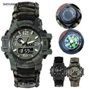 SHIYUNME ผู้ชาย G สไตล์ทหารนาฬิกากันน้ํา Chronograph LED เข็มทิศอิเล็กทรอนิกส์กีฬากลางแจ้งชายนาฬิกา Relogios Masculino