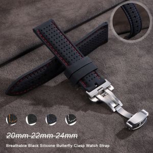 Silicone WatchBand Butterfly Buckle 20mm 22mm 24mm Soft Rubber Breathable Strap Replacement General Smartwatch Wristband