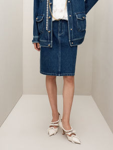 LeFame Spring 2026 Versatile Commuter Denim Skirt Mid-Length Decorative Bag Cover Bodycon Skirt Cotton Blend Business Casual