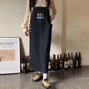 กระโปรงเอี๊ยมยีนส์ผู้หญิงเดรสทรงหลวมรุ่นใหม่กระโปรงยาวใส่แล้วดูผอมเพรียว