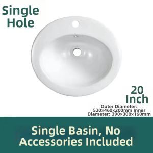 Countertop Semi Recessed Oval Single Three Hole Ceramic Face Basin