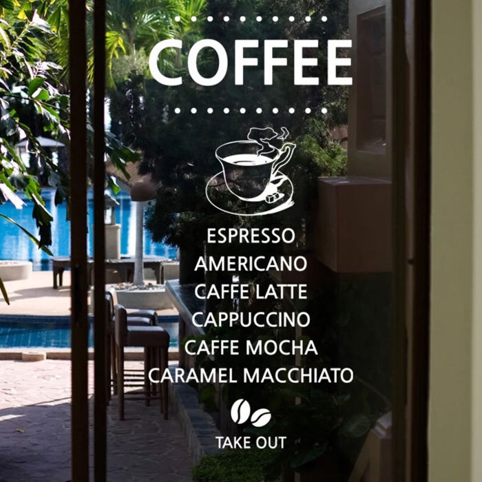 Coffee Shop English Wall Stickers Coffee Tea Shop Glass Door Window