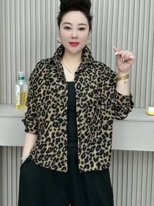 2023 ฤดูใบไม้ร่วง ใหม่ ผู้หญิง หลวม แขนค้างคาวพิมพ์เสือดาว เสื้อแจ็คเก็ต ฤดูใบไม้ผลิ ฤดูใบไม้ร่วง เสื้อผ้าแม่สบายพอดีปกติ เสื้อโค้ท