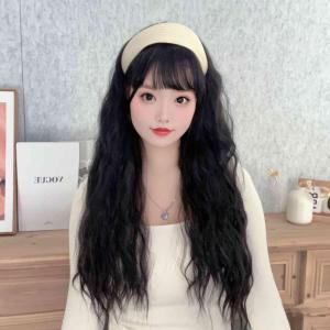 Knitted wide headband wig integrated simulation half cover wool curl long hair