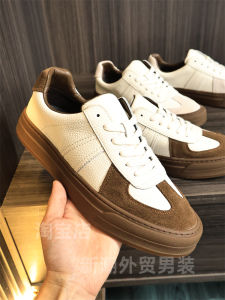 Fashionable Retro German Training Shoes Mens Lace-Up Thick-Heeled Casual Shoes Breathable Mixed Material round Toe Flat Heel