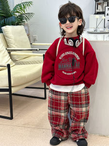 Red Thickened Warmth Baby Boy Outfit Set Autumn Winter Korean Style Two-Piece Suit Childrens Clothing Thermal Sweatshirt Pants