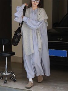 French Court Style Lantern Sleeve Silk Long Sleeve Shirt Dress Womens Midi Loose Casual Long Skirt Comfortable Classic A-Line