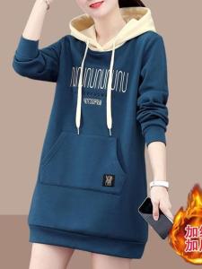 Womens Fleece Lined Hoodie Medium Length Christmas Theme Slim Fit Autumn Winter New Style Casual Comfortable Sweatshirt