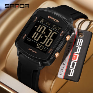 SANDA 6351 Sports and Leisure Mens Electronic Watch Calendar Alarm Clock Countdown Night Light Waterproof Silicone Strap Fashio