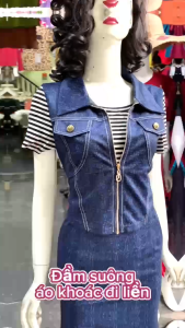 Đầm suông nữ thiết kế áo khoác khóa kéo đi liền