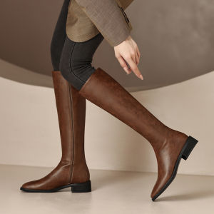 Vibrant Shine Square Toe Long Boots High Tube Knight Boots over Knee Slim Flat Bottom Riding Boots Womens Outdoor Shoes