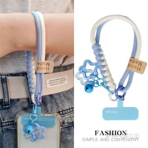 Short Cotton Wrist Strap Phone Lanyard for Women Durable Braided Rope Star Bell Pendant Comfortable Mobile Phone Case Anti-Loss Fashionable