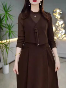 Fashionable Retro Long Sleeve Dress Women Slimming A-Line Skirt Conceals Belly Autumn Winter New Style Elegant Classy Dress