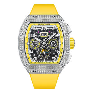 BONEST GATTI | BONEST GATTI Automatic Watch Tonneau Mechanical Wristwatch Diamond Bezel Rubber Strap Watches For Men