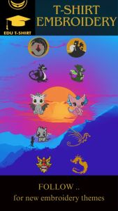 T-SHIRT EMBROIDERY of Green Cute DRAGON Tees Tshirt