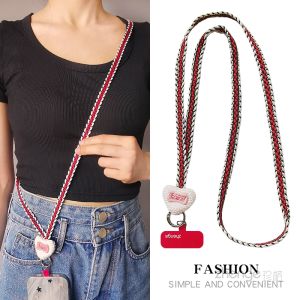 Long Elegant Woven Heart Shaped Mobile Phone Lanyard Crossbody Outdoor Fashionable Anti Loss Phone Accessories Nylon Thread