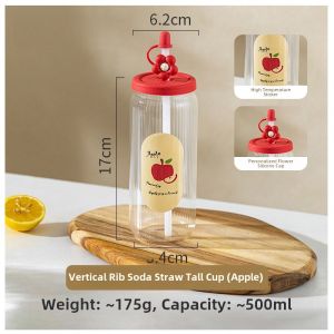 U Mi LIVING Ice Cool Glass Water Cup Milk Coffee Juice Straw Cup Modern Simple Style Heat Resistant Glass round Cylinder Shape