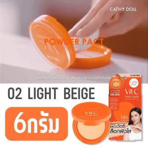 ✅ Cathy Doll แป้งตลับ 🧡วิตซีแอมพูล-เบลล่า🧡【02 ตลับเล็ก 6g】ผสมรองพื้น กันแดด กันน้ำ Vit C Ampoule Powder Pact SPF50 PA+++