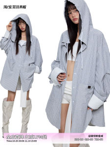 Áo Sơ Mi Nữ Tay Dài Rộng Rãi Có Mũ Trùm Đầu Mùa Hè Mới EZEK Áo Khoác Ngoài Dài Thường Ngày Có Tay Áo Kẻ Caro