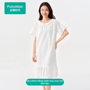 Purcotton | Đầm Nghỉ Ngơi Muslin Hai Lớp Mới