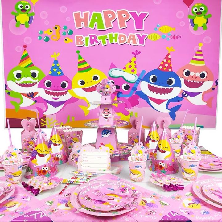 [SG Seller] Pink Baby Shark Happy Birthday Party Decoration Prop Set ...