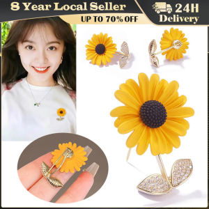 Fashion Yellow Rhinestone Sunflower Flower Trendy Full Rhinestone Sunflower Brooches For Women Gold Color Luxury Designer Classic Vintage Metal Brooch Pins Jewelry