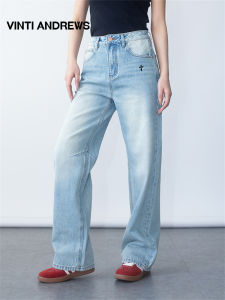 Design Sense Light Blue Loose Straight Cotton Jeans